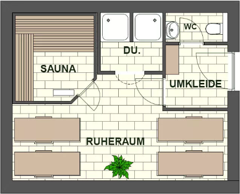 Grundriss der Sauna im Aussenbereich Grundriss der Sauna im Aussenbereich